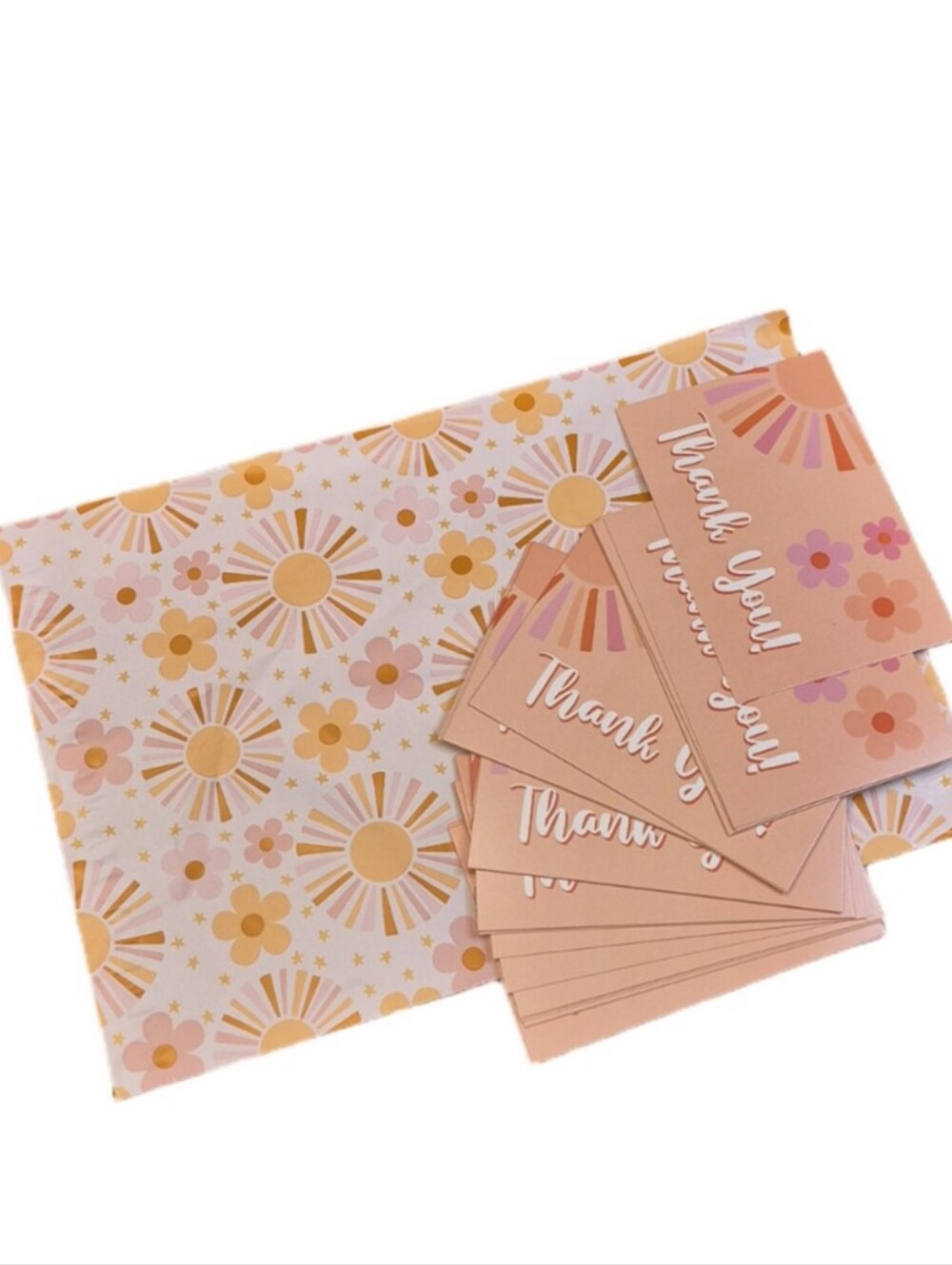 Poly Mailers (25) + Thank You Post Cards (25) Set Sunshine Floral Spring 10x13